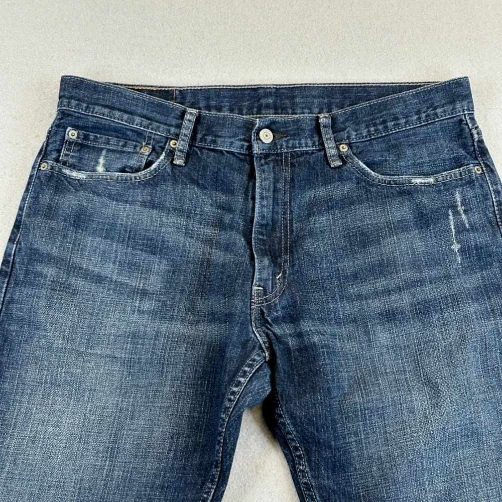 Levi's 514 Straight Leg Mens 36x30 Blue Denim Jeans Distressed Dark Wash Cotton